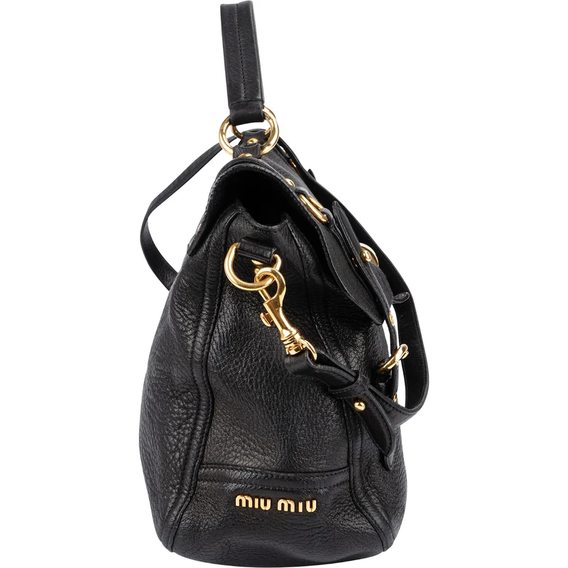 Miu Miu Pebbled Leather Turnlock Satchel Handbag