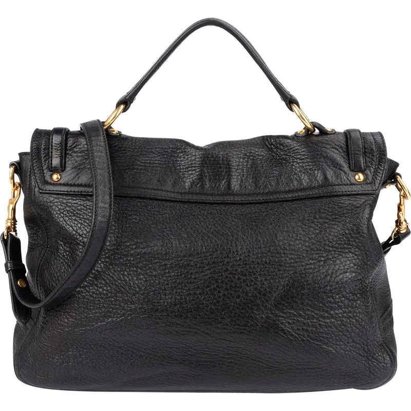 Miu Miu Pebbled Leather Turnlock Satchel Handbag