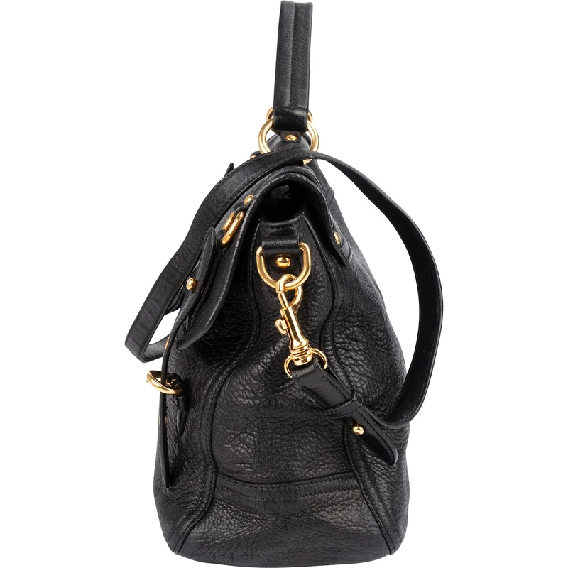 Miu Miu Pebbled Leather Turnlock Satchel Handbag