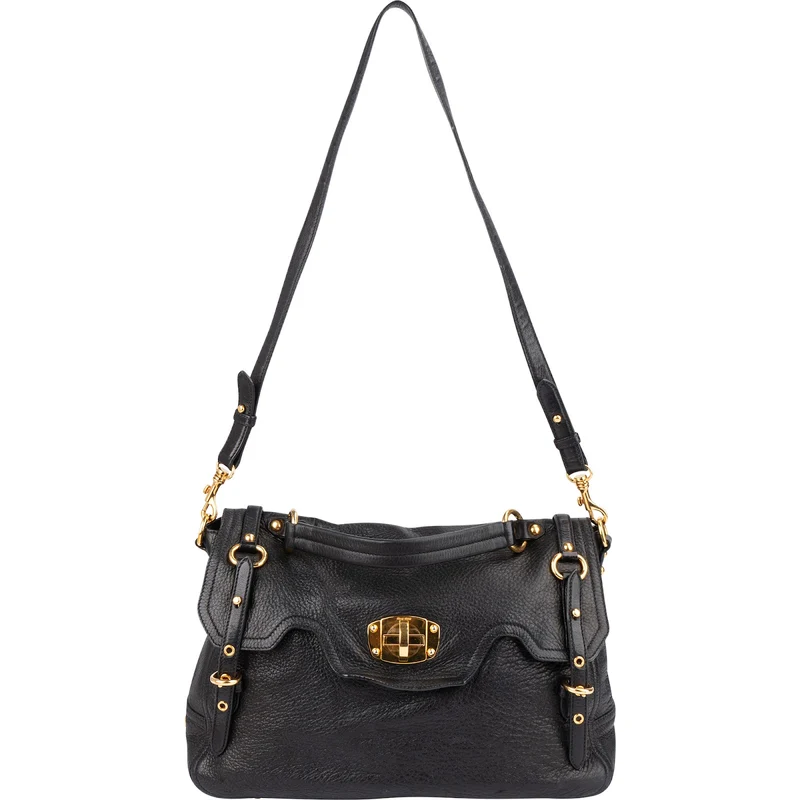 Miu Miu Pebbled Leather Turnlock Satchel Handbag