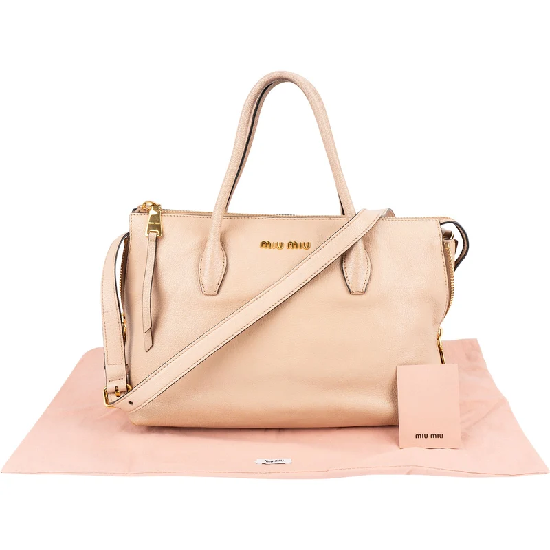 Miu Miu Madras Leather Side Zip Tote Handbag