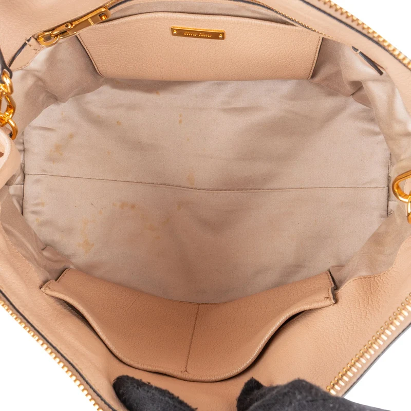 Miu Miu Madras Leather Side Zip Tote Handbag