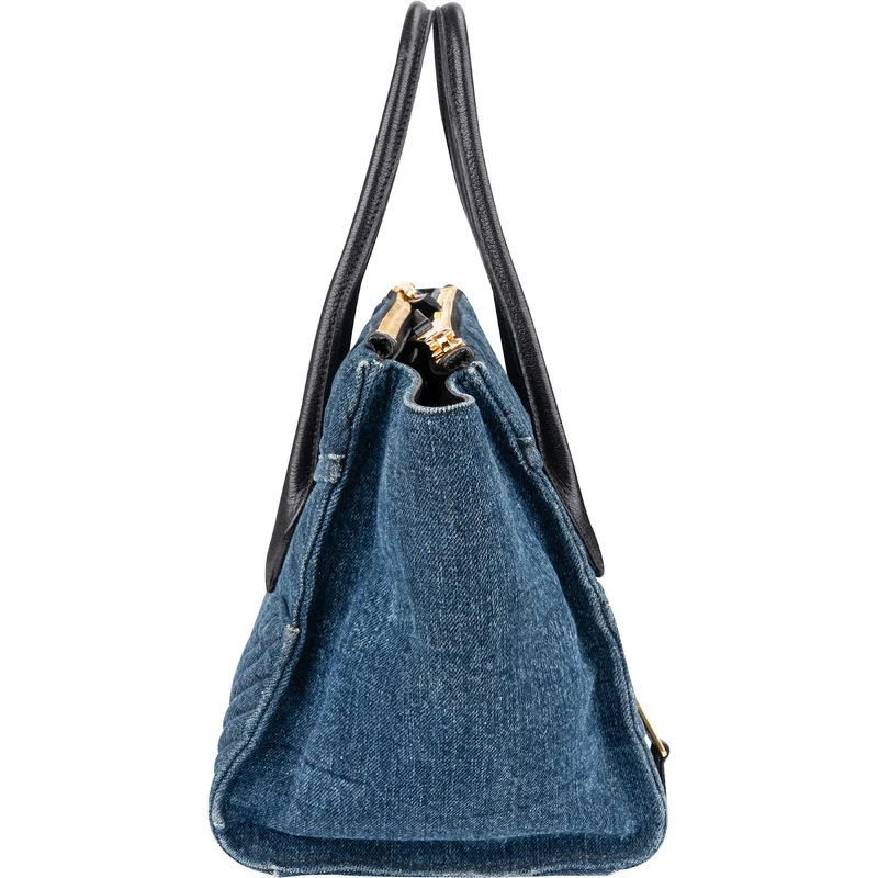 Miu Miu Quilted Denim Biker Tote Handbag
