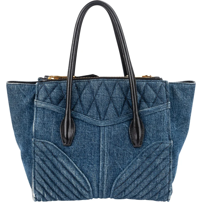 Miu Miu Quilted Denim Biker Tote Handbag