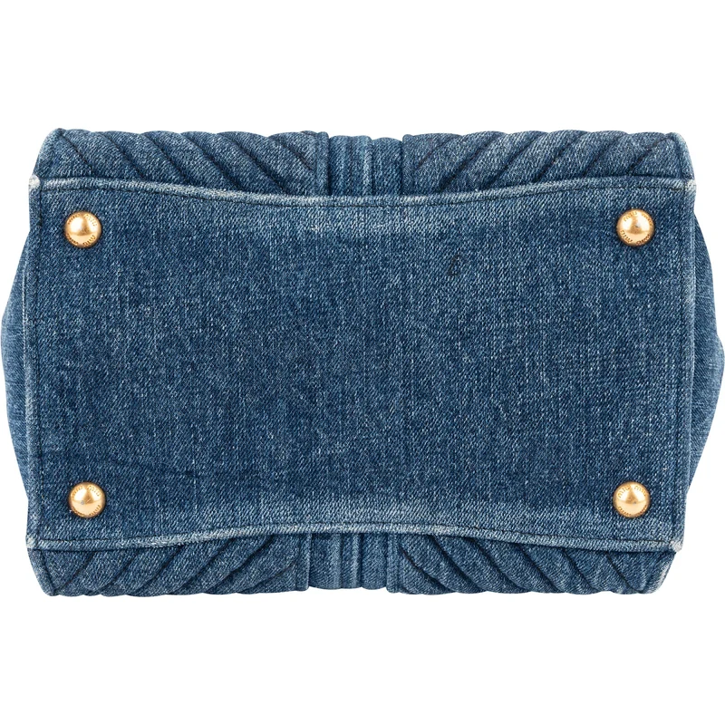 Miu Miu Quilted Denim Biker Tote Handbag
