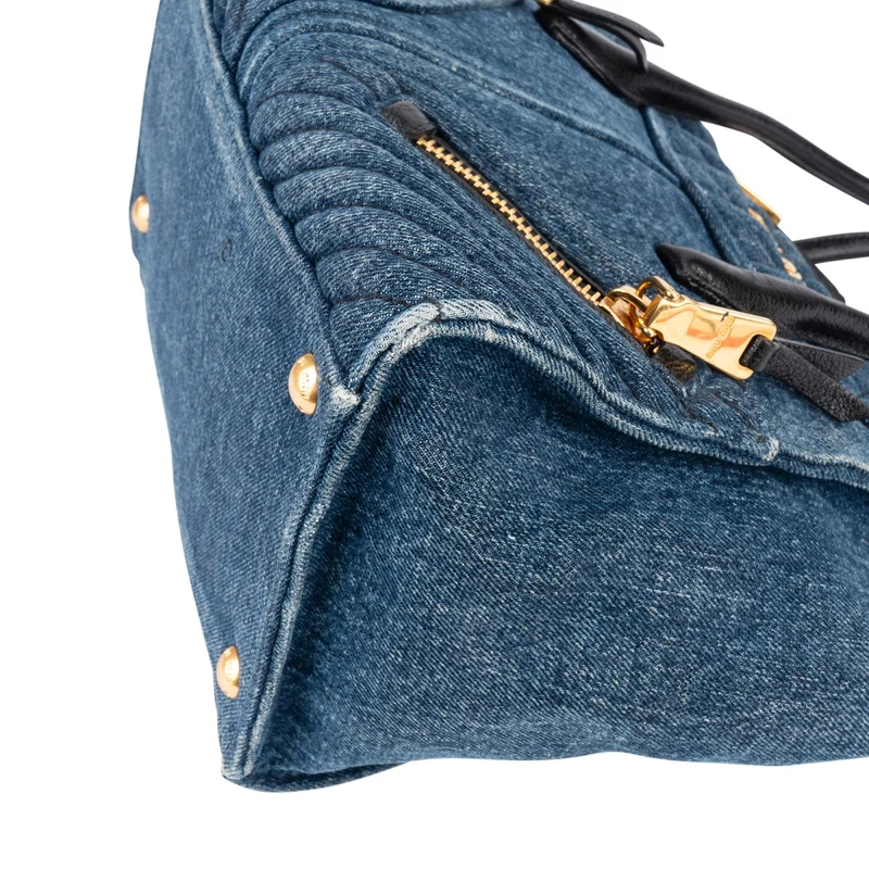 Miu Miu Quilted Denim Biker Tote Handbag