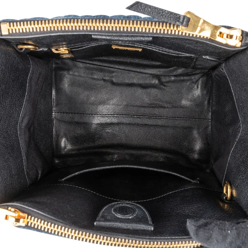 Miu Miu Quilted Denim Biker Tote Handbag