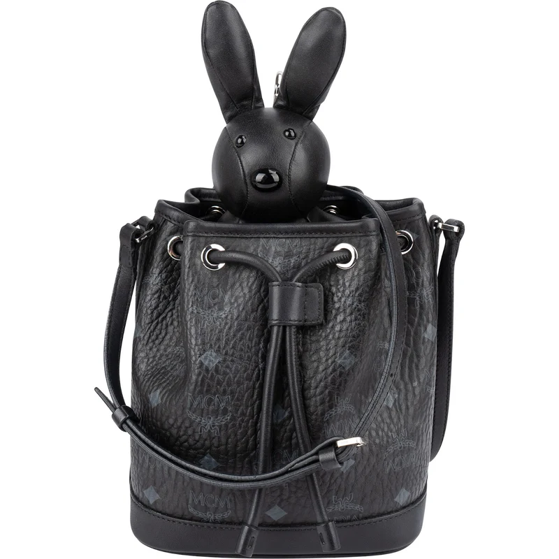MCM Monogram Visetos Rabbit Drawstring Small Bucket Crossbody Bag