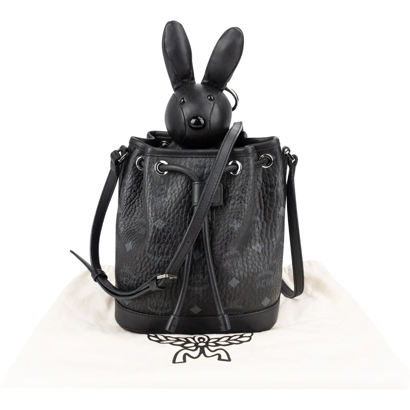 MCM Monogram Visetos Rabbit Drawstring Small Bucket Crossbody Bag