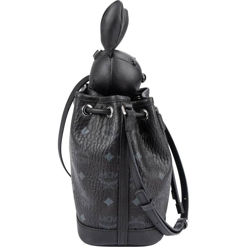 MCM Monogram Visetos Rabbit Drawstring Small Bucket Crossbody Bag