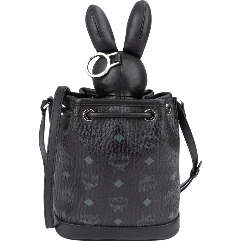 MCM Monogram Visetos Rabbit Drawstring Small Bucket Crossbody Bag