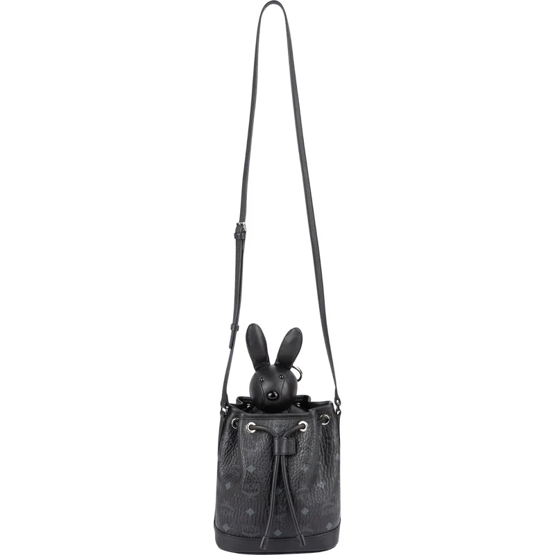 MCM Monogram Visetos Rabbit Drawstring Small Bucket Crossbody Bag
