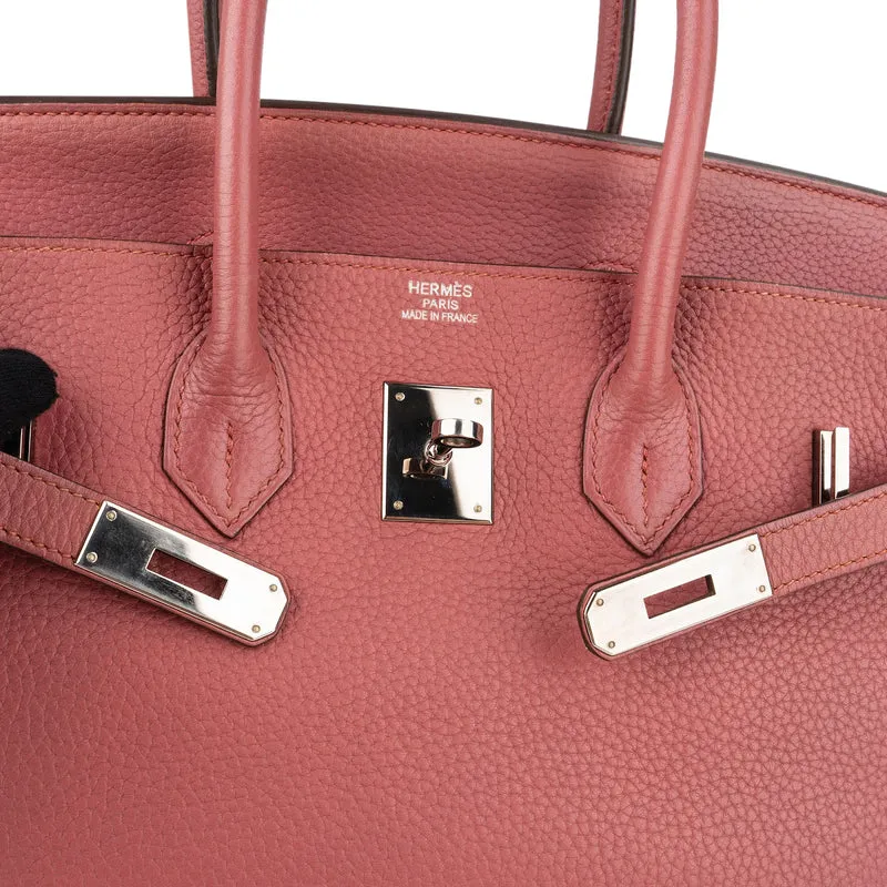 Hermès Bois De Rose Taurillon Clemence Leather Palladium Birkin 35 Handbag
