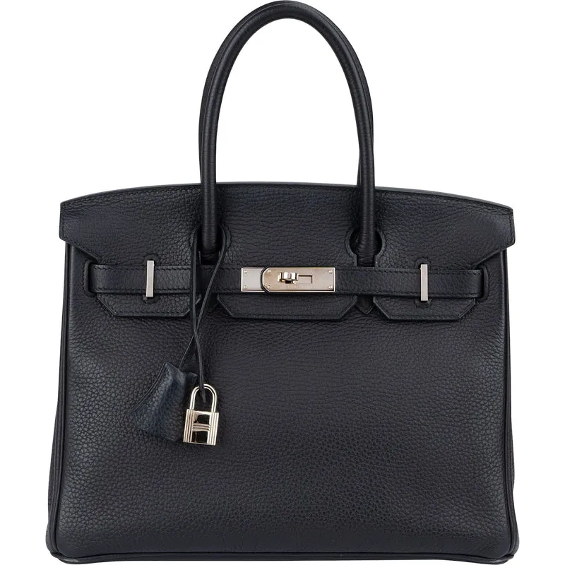 Hermès Blue Indigo Clemence Leather Palladium Birkin 30 Handbag