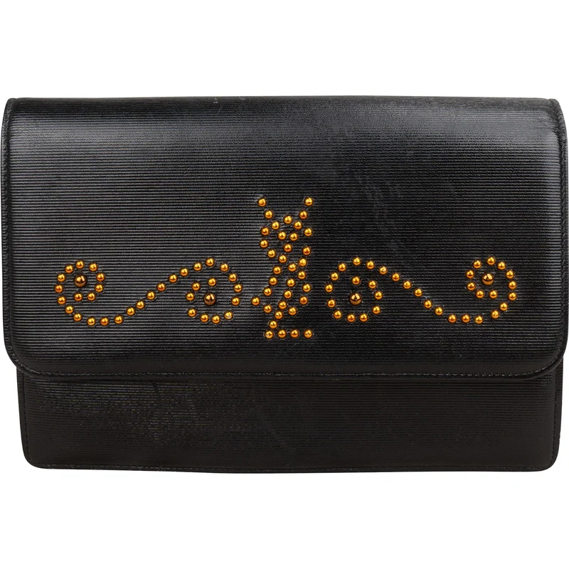 Yves Saint Laurent Vintage Studded Emblem Clutch Bag