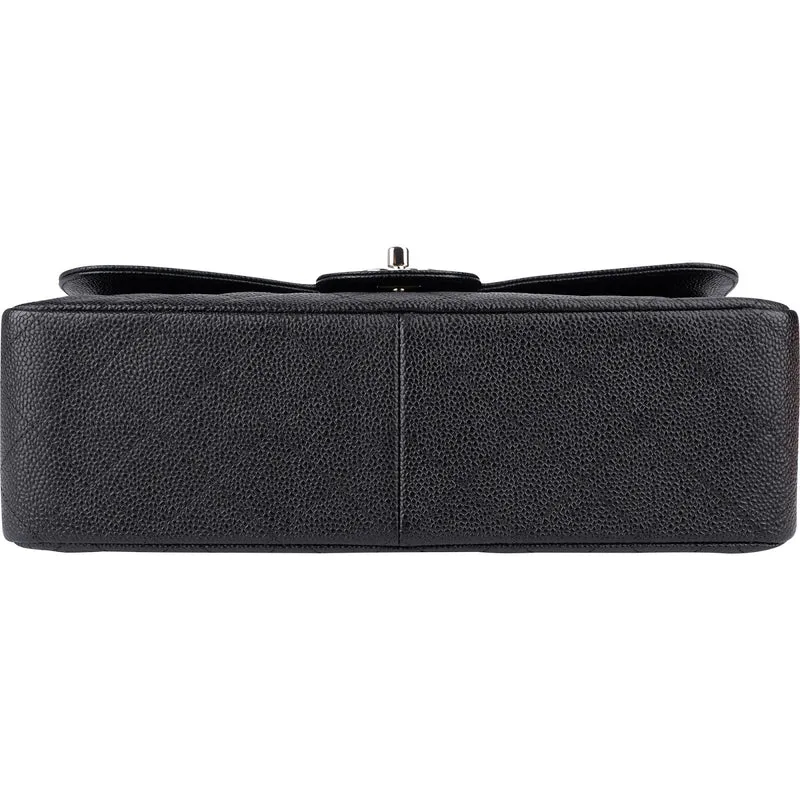 Chanel Quilted Caviar Leather Palladium Jumbo Double Flap Crossbody Bag