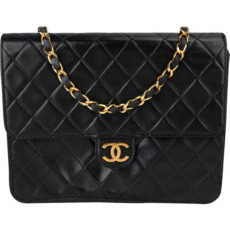 Chanel Quilted Lambskin 24K Gold Single Flap Shoulder Bag