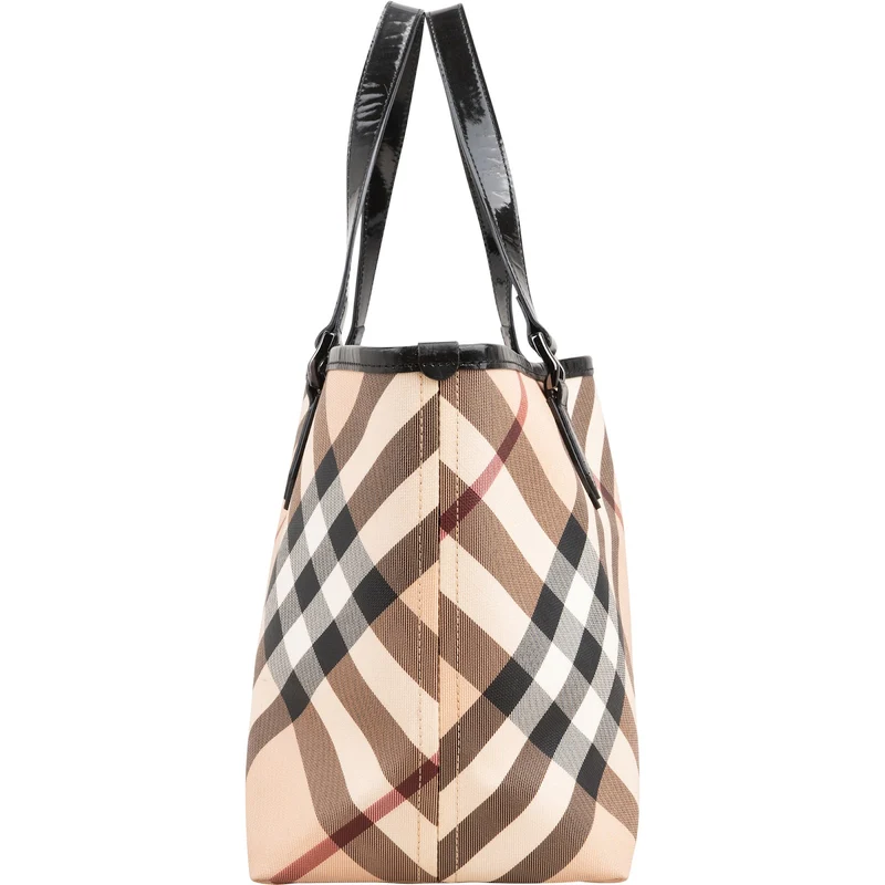 Burberry Nova-Check Monogram Patent Leather Tote Shoulder Bag