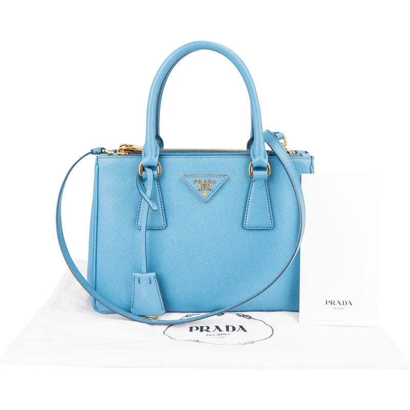 Prada Light Blue Saffiano Leather Galleria Small Handbag