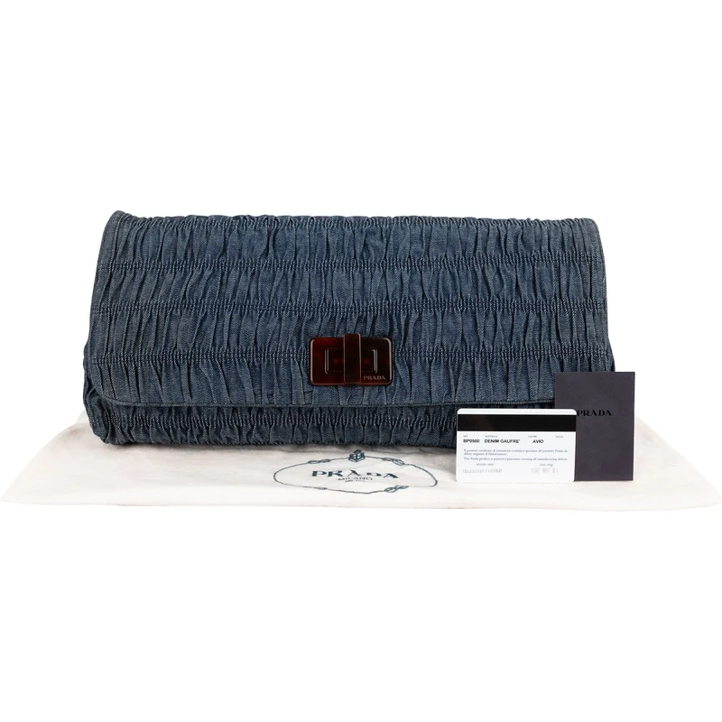 Prada Denim Gauffre Jumbo Clutch Bag
