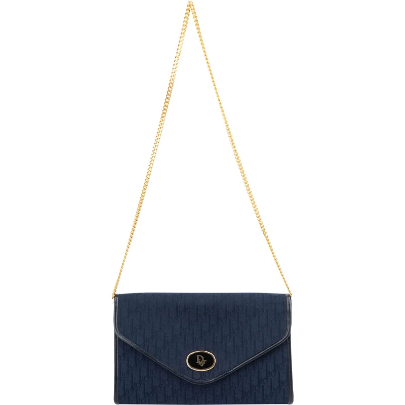 Christian Dior Blue Oblique Monogram Single Enevelope Flap Shoulder Bag