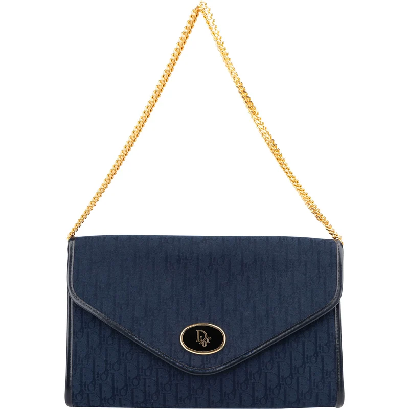Christian Dior Blue Oblique Monogram Single Enevelope Flap Shoulder Bag