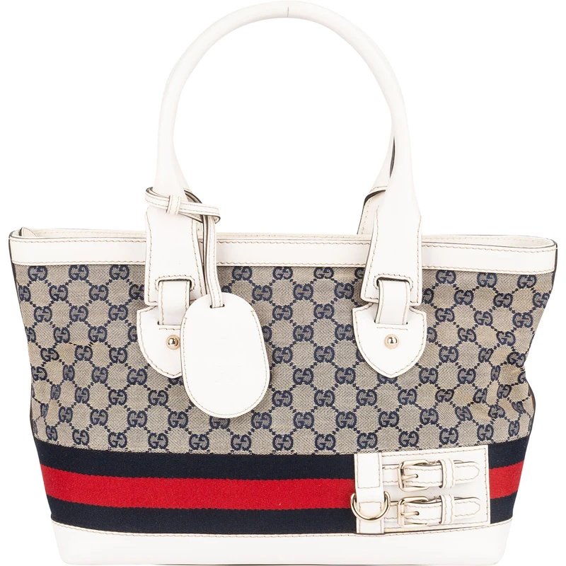 Gucci Monogram GG Canvas Sherry Line White Tote Shoulder Bag