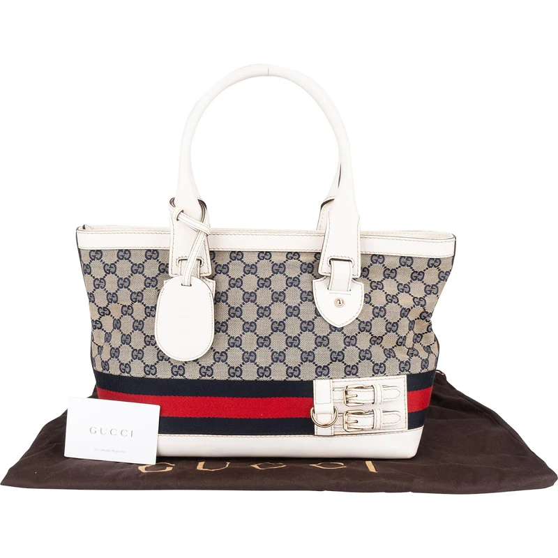 Gucci Monogram GG Canvas Sherry Line White Tote Shoulder Bag