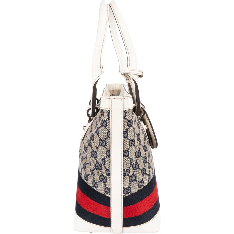 Gucci Monogram GG Canvas Sherry Line White Tote Shoulder Bag