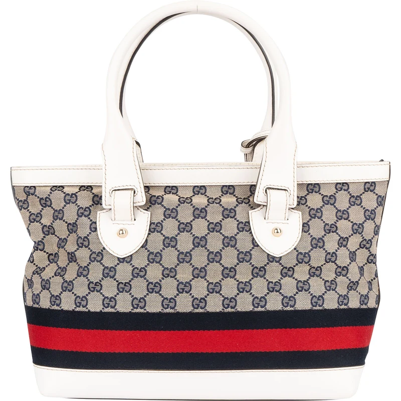 Gucci Monogram GG Canvas Sherry Line White Tote Shoulder Bag