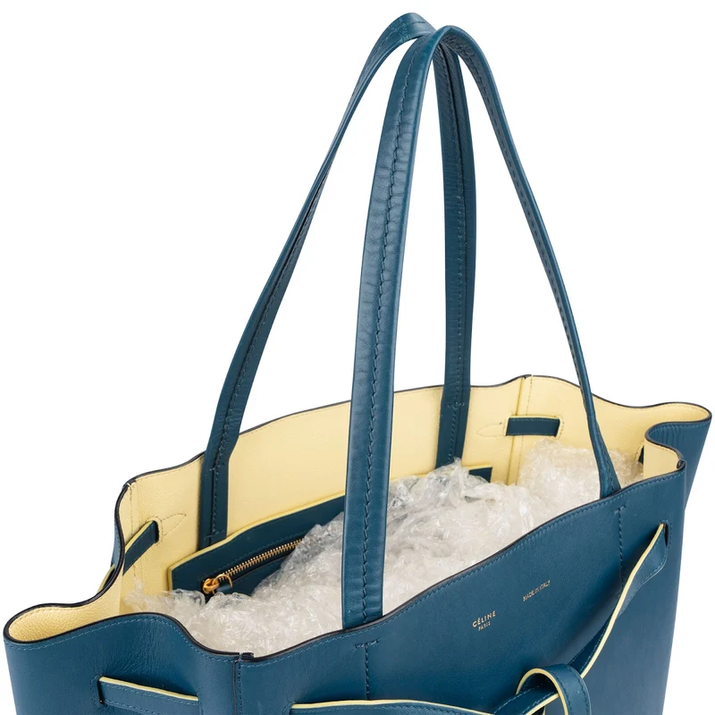 Céline Blue Leather Cabas Phantom Drawstring Tassel Shoulder Bag