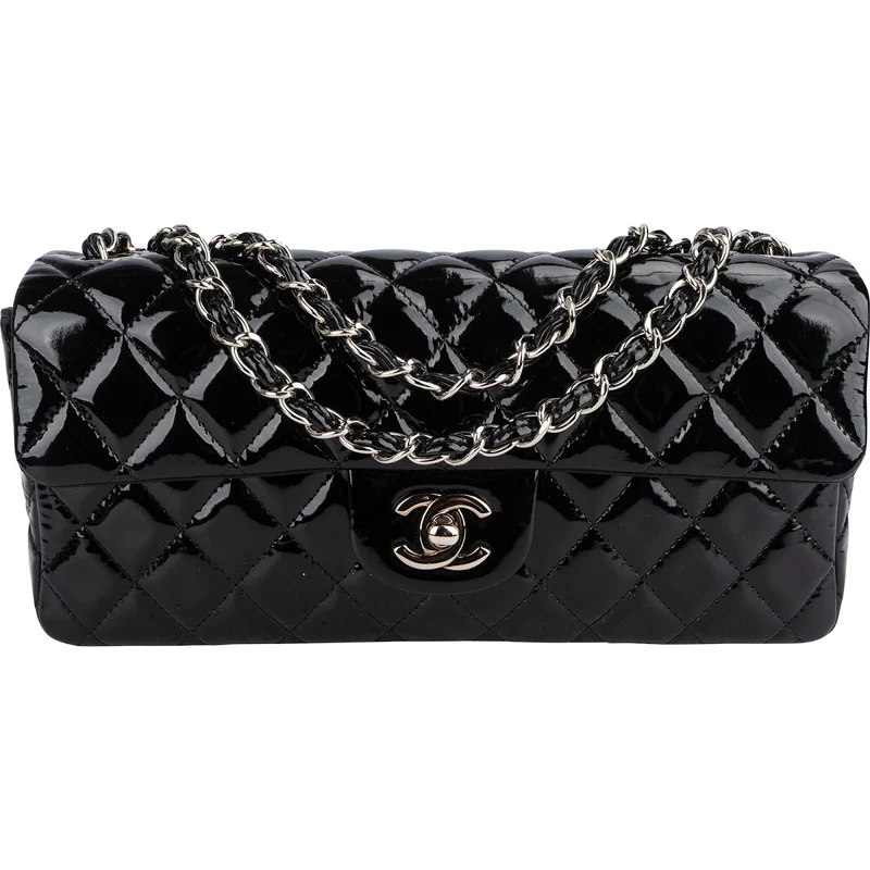 Chanel Quilted Patent Leather East West Single Flap Shoulder Bag