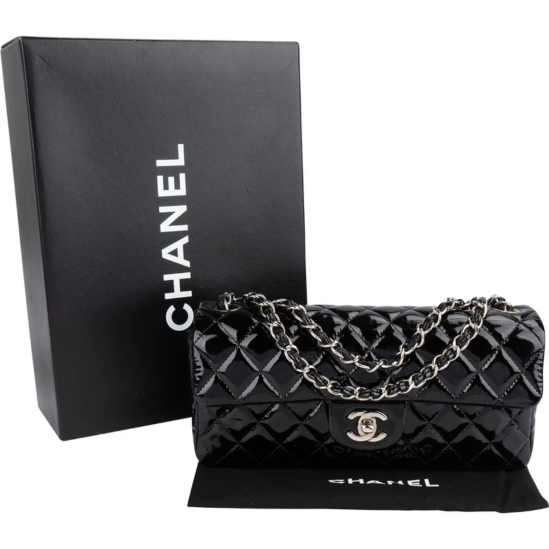Chanel Quilted Patent Leather East West Single Flap Shoulder Bag