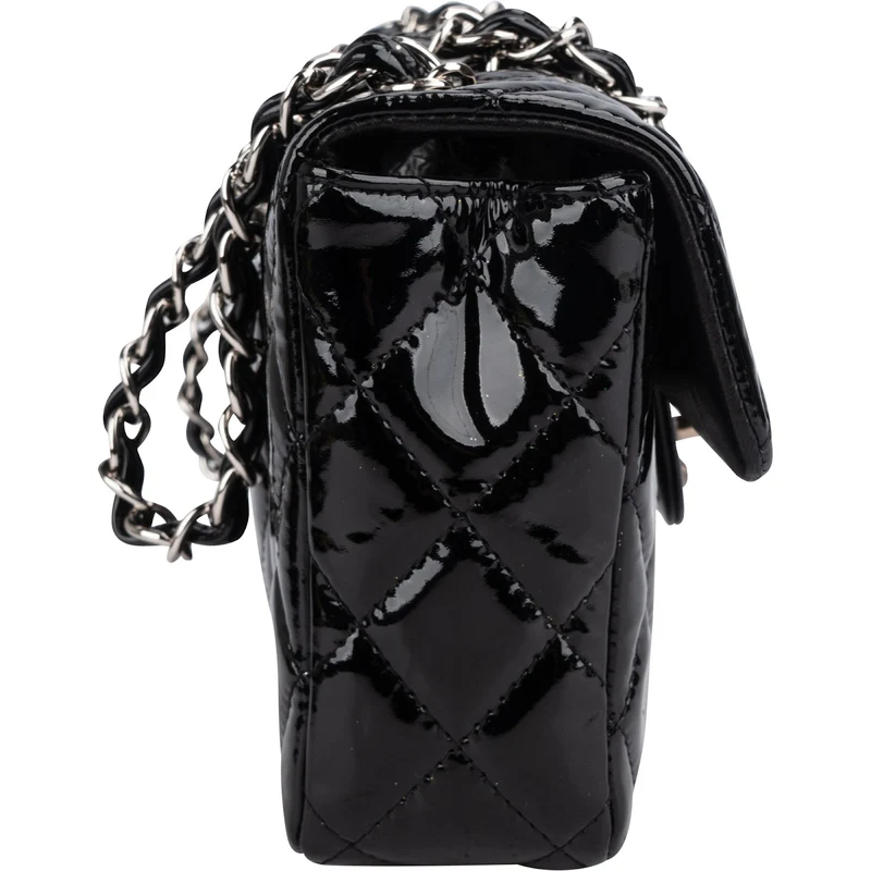 Chanel Quilted Patent Leather East West Single Flap Shoulder Bag