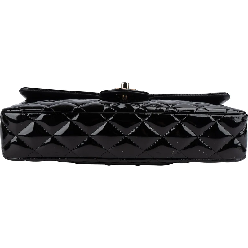Chanel Quilted Patent Leather East West Single Flap Shoulder Bag