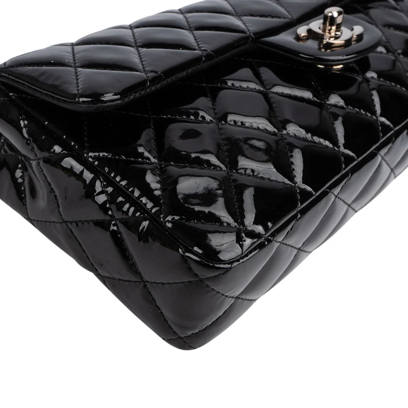 Chanel Quilted Patent Leather East West Single Flap Shoulder Bag