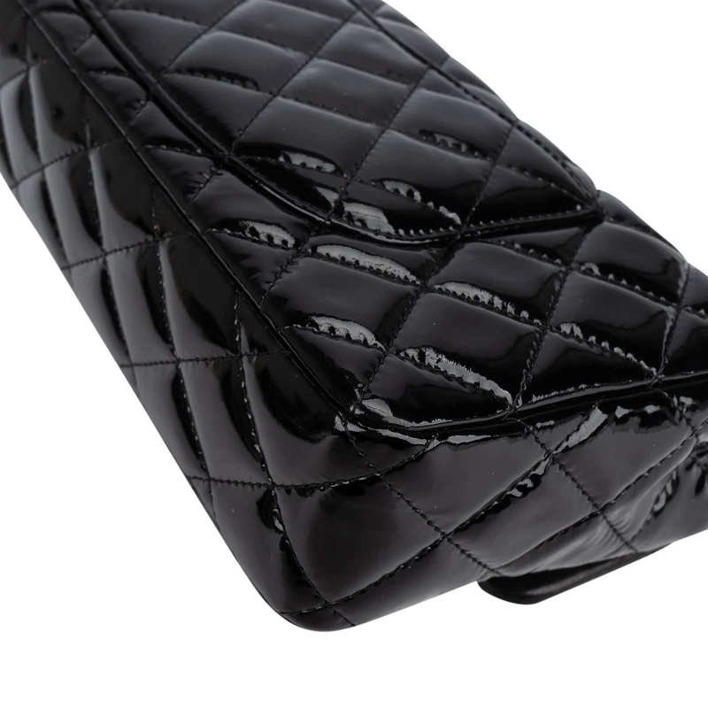 Chanel Quilted Patent Leather East West Single Flap Shoulder Bag
