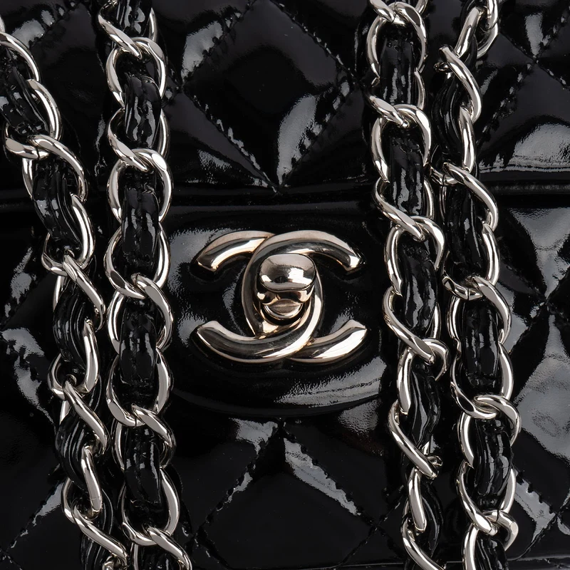 Chanel Quilted Patent Leather East West Single Flap Shoulder Bag