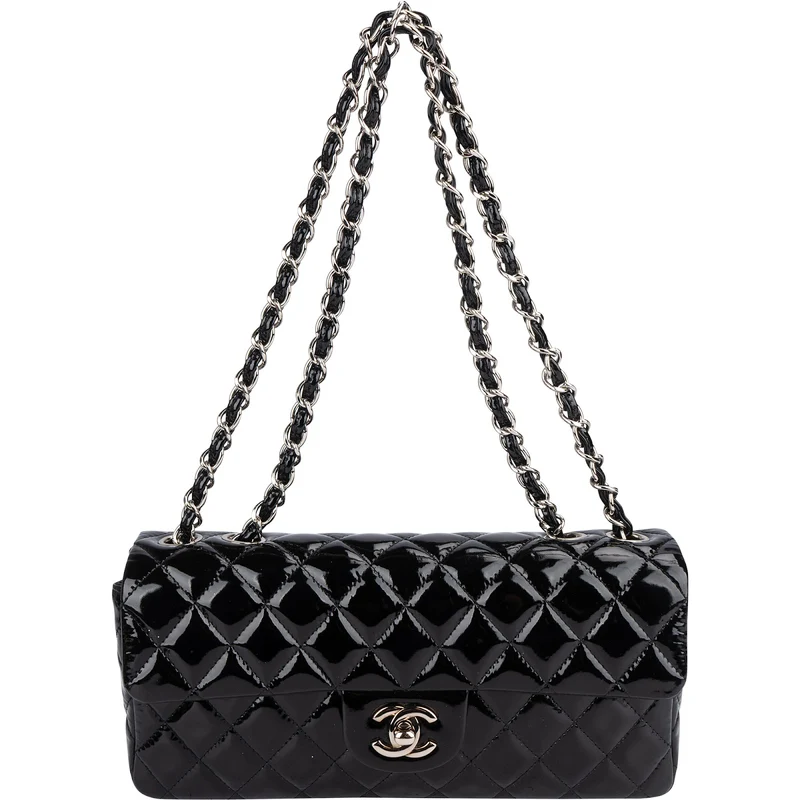 Chanel Quilted Patent Leather East West Single Flap Shoulder Bag