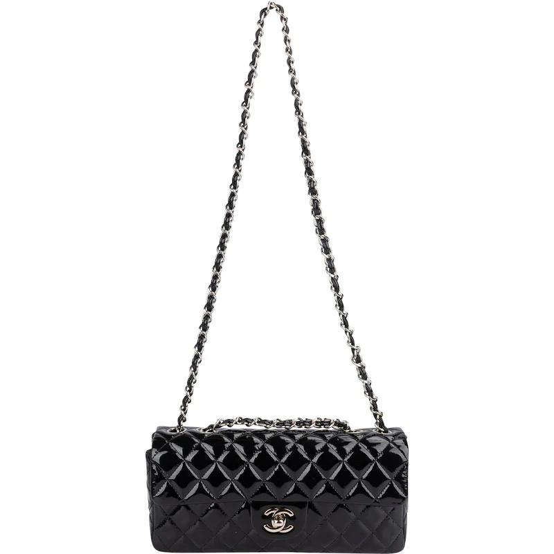 Chanel Quilted Patent Leather East West Single Flap Shoulder Bag