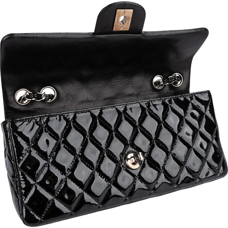 Chanel Quilted Patent Leather East West Single Flap Shoulder Bag