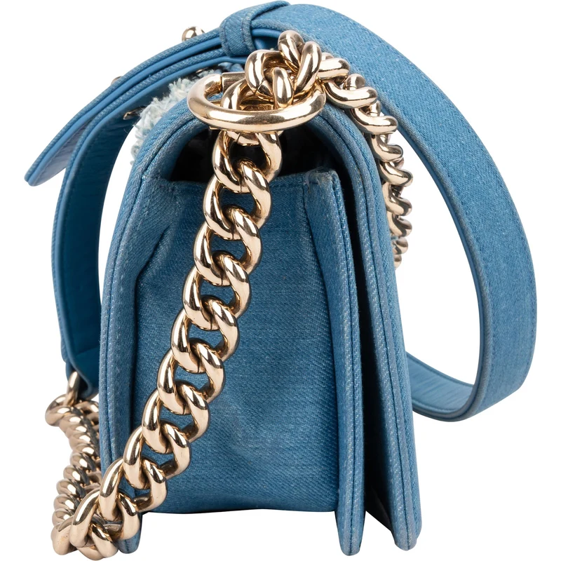Chanel Denim Frayed Chevron Pleated Small Boy Crossbody Bag