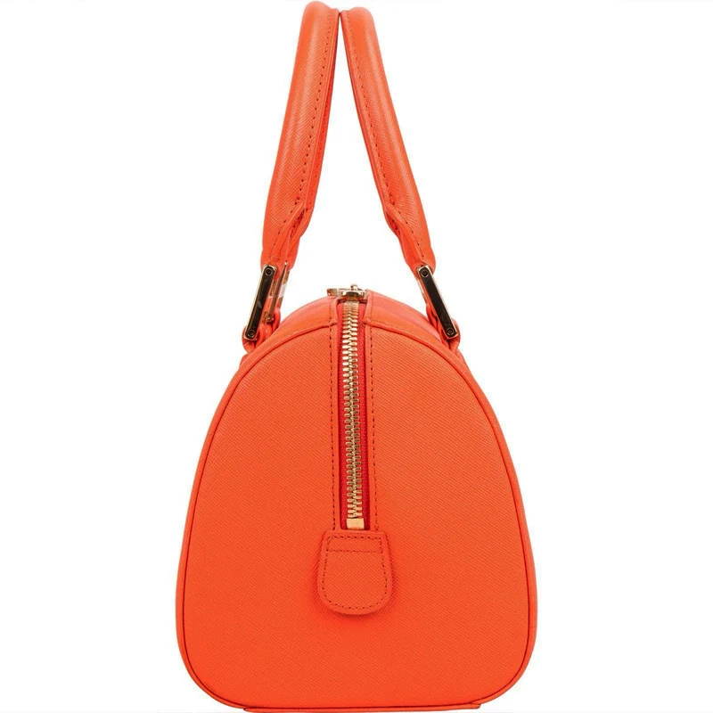 MCM Orange Grained Leather Essential Studded Small Boston Handbag