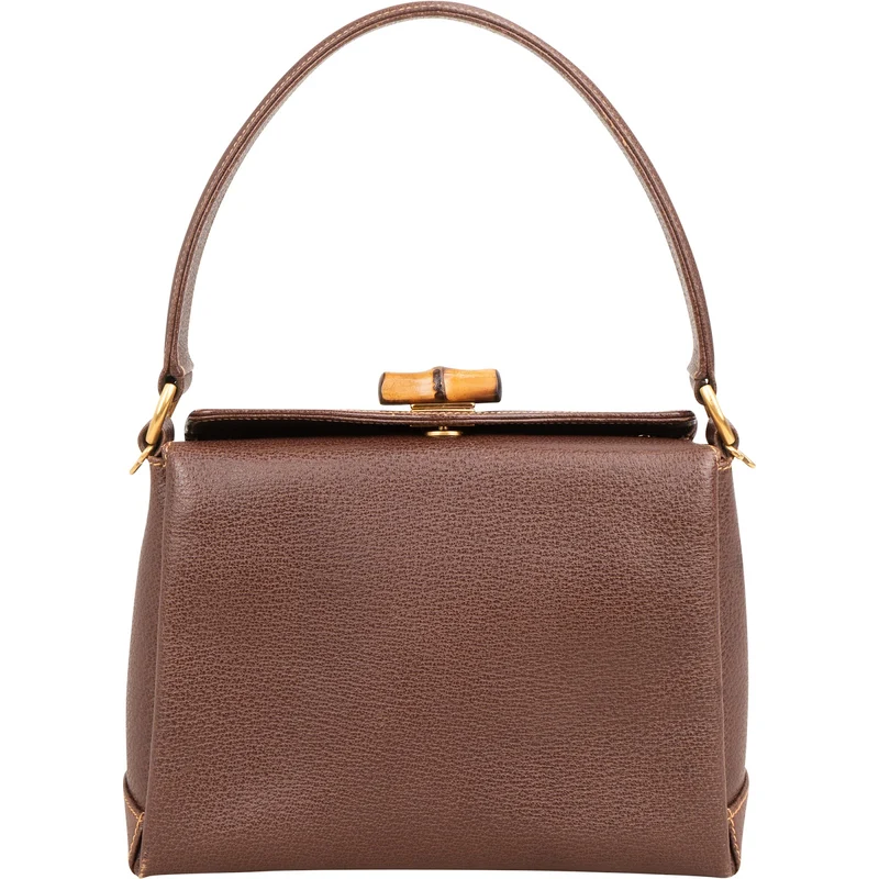 Gucci Brown Leather Bamboo Lock Top Handle Handbag