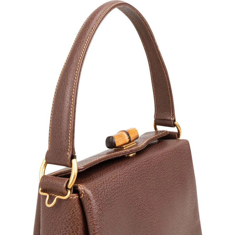 Gucci Brown Leather Bamboo Lock Top Handle Handbag