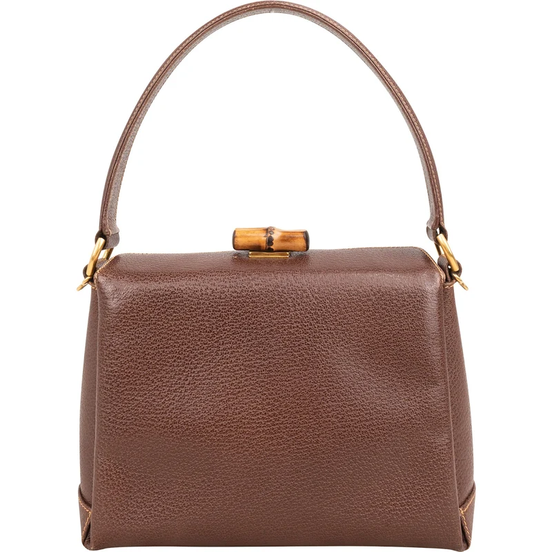 Gucci Brown Leather Bamboo Lock Top Handle Handbag