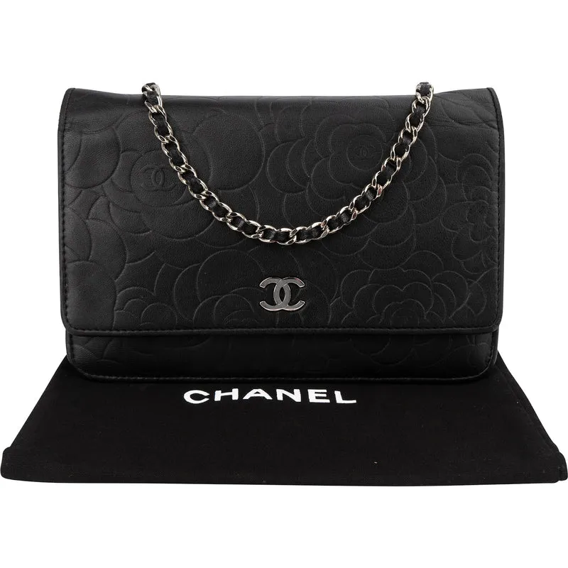 Chanel Camellia Embossed Wallet on Chain Crossbody Bag