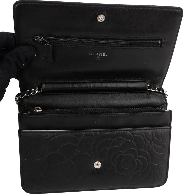 Chanel Camellia Embossed Wallet on Chain Crossbody Bag