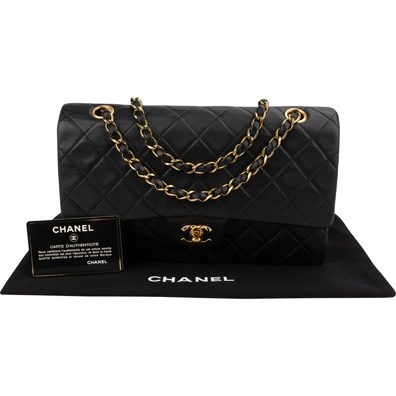 Chanel Quilted Lambskin Medium 24K Gold Double Flap Shoulder Bag