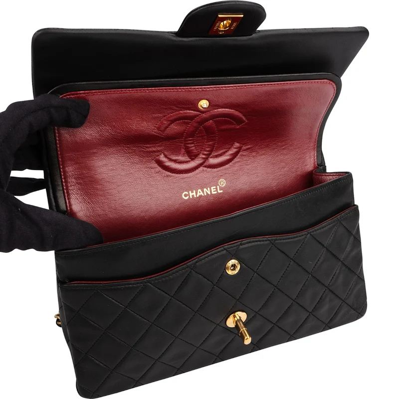 Chanel Quilted Lambskin Medium 24K Gold Double Flap Shoulder Bag